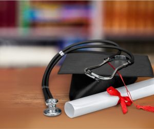 Graduation cap and stethoscope